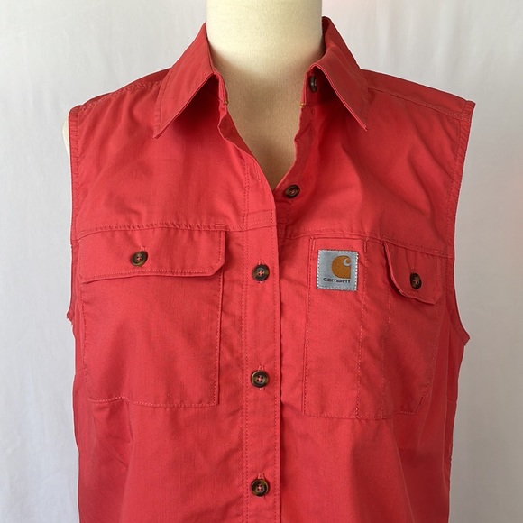 Carhartt Coral Force Ridgefield Button Down Relaxed Fit Sleeveless Shirt - Small - Picture 5 of 16